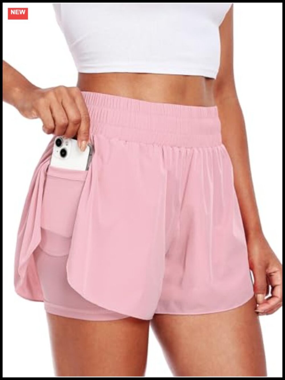 2 in 1 High Rise Dolphin Running Shorts with Pocket Quick Dry Athletic